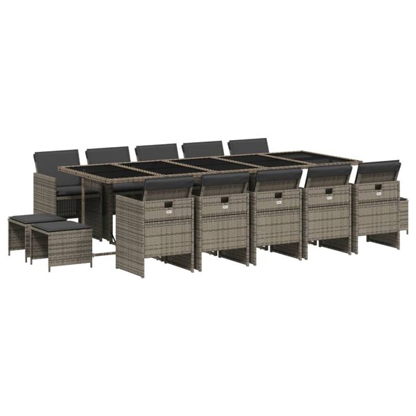 vidaXL 15 Parta Gar&eth;h&uacute;sgagnasett me&eth; Sessum P&oacute;l&yacute;rattan Gr&aacute;tt