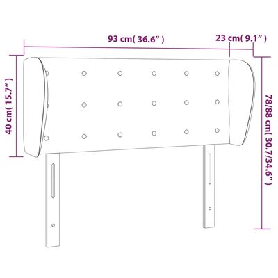 vidaXL Höfðagafl með Eyrum 93x23x78/88 cm Dökkgrátt Flauel