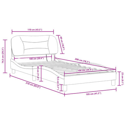 vidaXL Rúmgrind með LED án Dýnu Grátt 100x200 cm