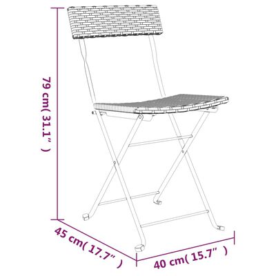 vidaXL 3 Stykkja Samanbrjótanlegt Bistro Sett Grátt Poly Rattan