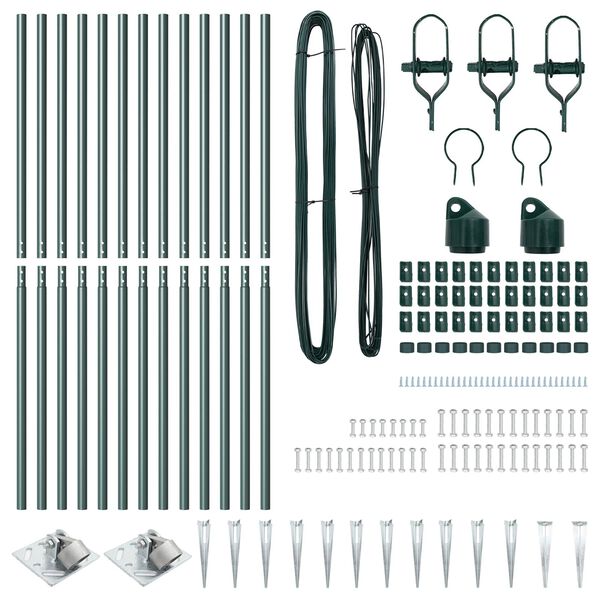 vidaXL Girðingarpóstar 13 pcs Grænn Ø32mm 170 cm Sinkhúðað stál