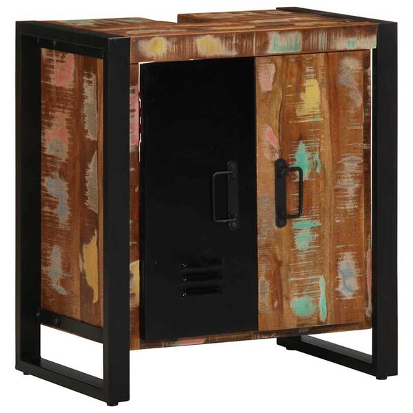 vidaXL Baðherbergismublasett með hurð 4 pcs Brúnn Solid endurheimt tré