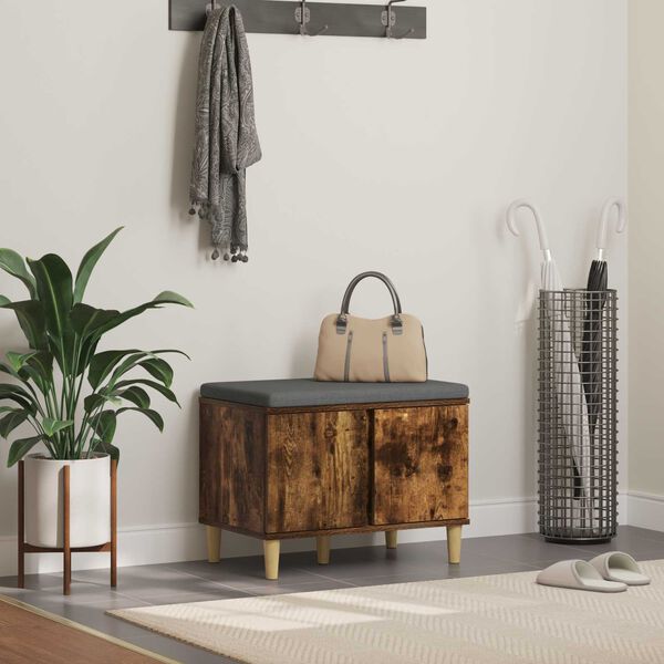 vidaXL Hallarbekk me&eth; p&uacute;&eth;i me&eth; geymslu Rau&eth;-eik 60 x 38 x 46 cm