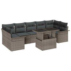 vidaXL Gar&eth;s&oacute;fa sett me&eth; p&uacute;&eth;i 8 pcs Gr&aacute;r p&oacute;l&yacute;rattan