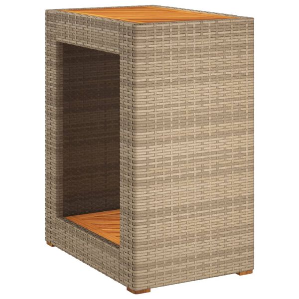 vidaXL Garðborð með Viðarplötu Drappaður 60x40x75 cm Pólýrattan