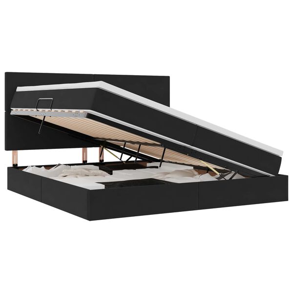 vidaXL R&uacute;m me&eth; geymslur&yacute;mi og LED me&eth; d&yacute;nu Svartur 200 x 200 cm Flauel