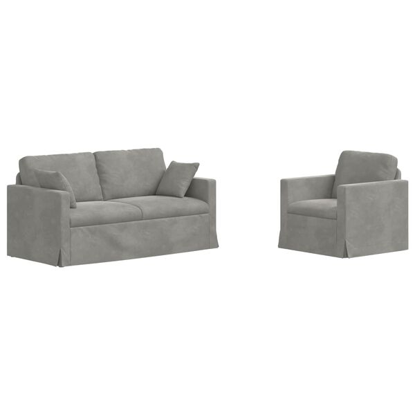 vidaXL S&oacute;fasett 2 pcs Lj&oacute;sgr&aacute;r 158 x 78 x 80 cm Flauel