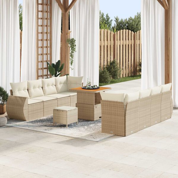 vidaXL Gar&eth;s&oacute;fa sett me&eth; geymslu 11 pcs Drapplita&eth;ur Poly rattan