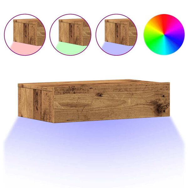 vidaXL sjónvarpsskápur með LED ljósum Old Wood 60x35x15,5 cm