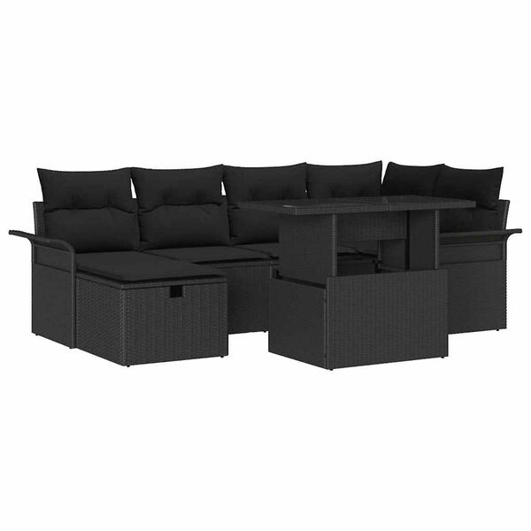 vidaXL Garðsófa sett með púði með geymslu 7 pcs Svartur Poly rattan
