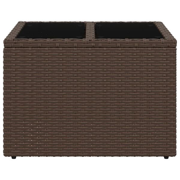 vidaXL garðborð með glerplötu Brún 55x55x37 cm Poly Rattan