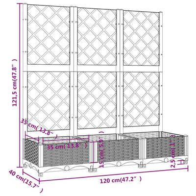 vidaXL Gróðurkassi með Rimlagrind 120x40x121,5 cm Hvítt PP