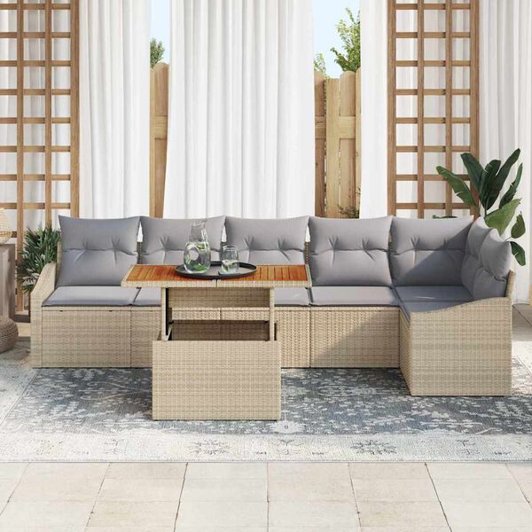 vidaXL Garðsófa sett með geymslu 7 pcs Drapplitaður Poly rattan