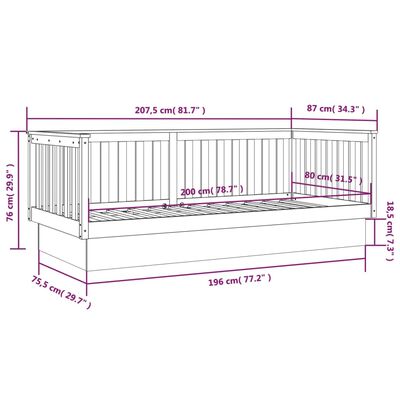 vidaXL Svefnsófi án Dýnu Svört 80x200 cm Gegnheil Fura