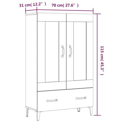 vidaXL Skenkur Hvítt 70x31x115 cm Samsettur Viður