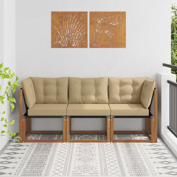 vidaXL &Uacute;tistrokkur mi&eth;- og hornsofa me&eth; p&uacute;&eth;i 3 Stykki N&aacute;tt&uacute;rulegur