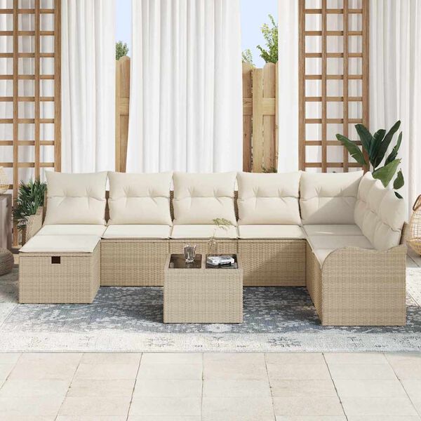 vidaXL Gar&eth;s&oacute;fa sett me&eth; p&uacute;&eth;i 9 pcs Drapplita&eth;ur Poly rattan