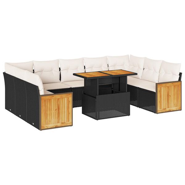 vidaXL 10 bita gar&eth;s&oacute;fasett me&eth; p&uacute;&eth;um Black Poly Rattan Acacia