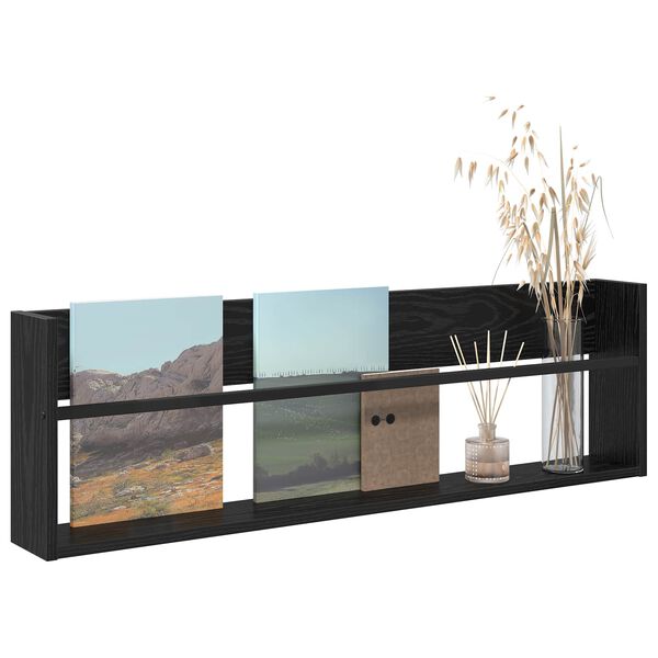 vidaXL T&iacute;marit Hillur Svartur Eik 100 x 12 x 30 cm Samsettur vi&eth;ur