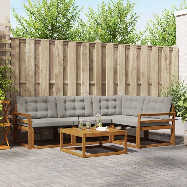 vidaXL &Uacute;ti s&oacute;fasett me&eth; p&uacute;&eth;i 5 pcs N&aacute;tt&uacute;rulegt og Lj&oacute;st Gr&aacute;tt