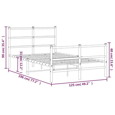 vidaXL Rúmgrind úr Málmi með Höfuðgafli & Fótagafli Svört 120x190 cm