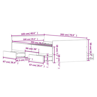 vidaXL Rúmgrind án Dýnu Sonoma Eikarlitur 100x200 cm