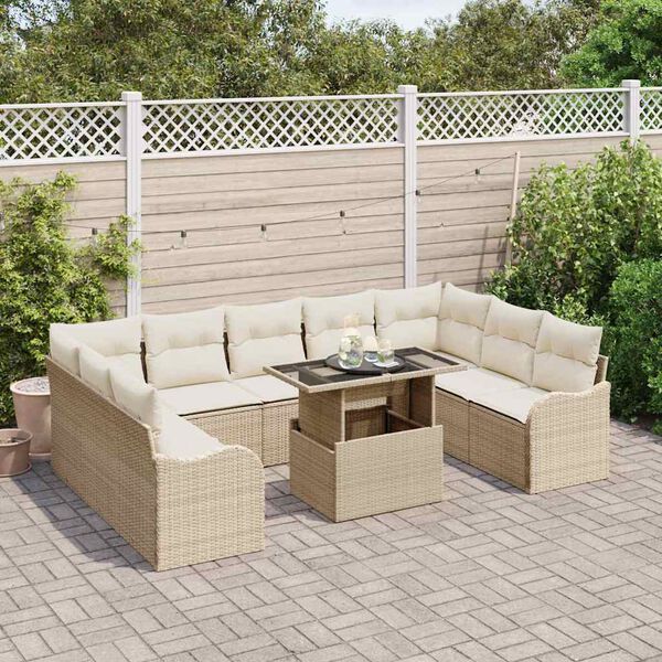 vidaXL Garðsófa sett með púði 10 pcs Drapplitaður Poly rattan