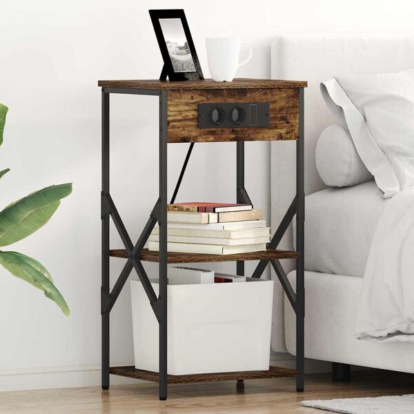 vidaXL Noat&ouml;flu sk&aacute;pur Rau&eth;-eik 41 x 31 x 76 cm Samsettur vi&eth;ur