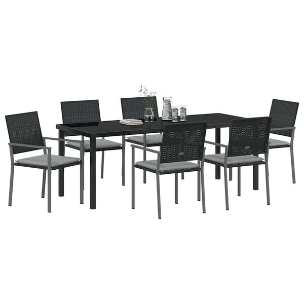 vidaXL Gar&eth;ur bor&eth;sett 7 pcs Svart og lj&oacute;sgr&aacute;tt PE rattan