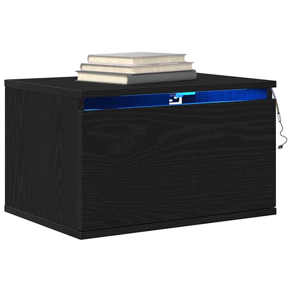 vidaXL Veggfestur n&aelig;turb&uacute;r Svartur Eik 50 x 36 x 30 cm Samsettur vi&eth;ur