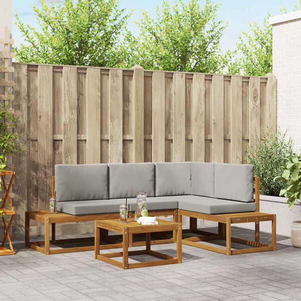 vidaXL &Uacute;ti s&oacute;fasett me&eth; p&uacute;&eth;i 5 Stykki N&aacute;tt&uacute;rulegt og Lj&oacute;st Gr&aacute;tt