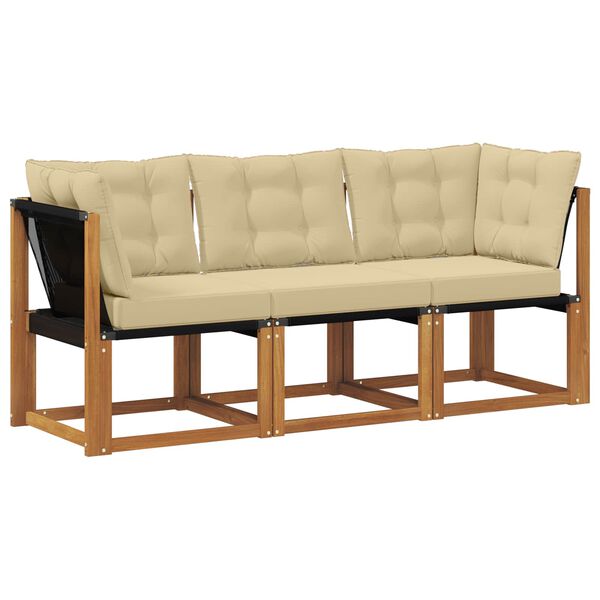 vidaXL &Uacute;tistrokkur mi&eth;- og hornsofa me&eth; p&uacute;&eth;i 3 Stykki N&aacute;tt&uacute;rulegur