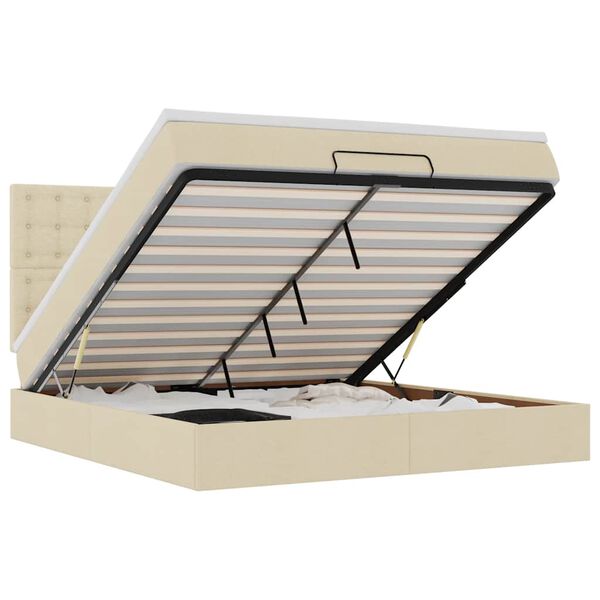 vidaXL Ottoman r&uacute;m me&eth; d&yacute;nu & LED krem 180x200cm Efni