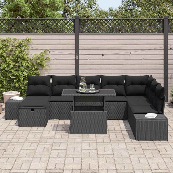vidaXL Gar&eth;s&oacute;fa sett 11 pcs Svartur Poly rattan