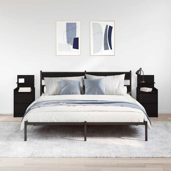 vidaXL N&aacute;ttbor&eth;ssk&aacute;par me&eth; 2 Sk&uacute;ffum 2 stk Svartur 38x34x80 cm