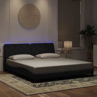 vidaXL Rúmgrind með LED án Dýnu Svört 180x200 cm Flauel