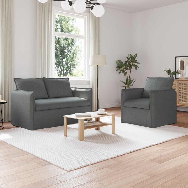 vidaXL S&oacute;fasett 2 pcs D&ouml;kkgr&aacute;r 136 x 82 x 85 cm Efni