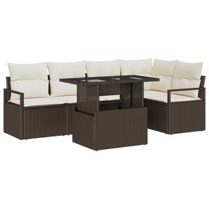 vidaXL Gar&eth;s&oacute;fa sett me&eth; p&uacute;&eth;i me&eth; geymslu 6 pcs Br&uacute;nn Poly rattan