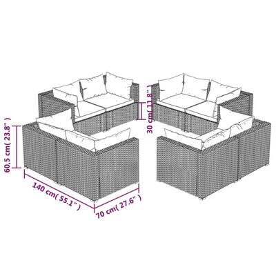 vidaXL 8 Hluta Garðsófasett með Púðum Pólýrattan Brúnt