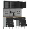 vidaXL Vinnuskápur með skúffu með lás 8 pcs Svartur 150 x 55 x 200 cm