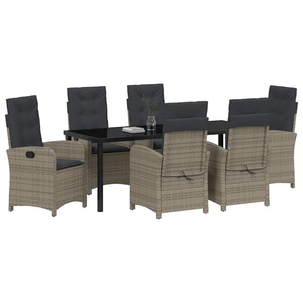 vidaXL Gar&eth;ur bor&eth;sett me&eth; p&uacute;&eth;i 7 pcs Gr&aacute;r p&oacute;l&yacute;rattan