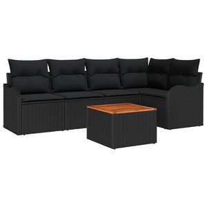 vidaXL Gar&eth;s&oacute;fa sett me&eth; p&uacute;&eth;i 6 pcs Svartur p&oacute;l&yacute;rattan
