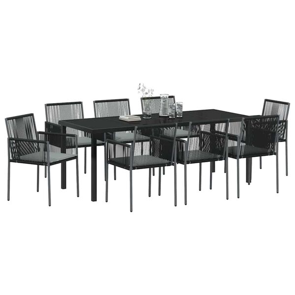vidaXL Gar&eth;ur bor&eth;sett 9 pcs Svartur PE rattan
