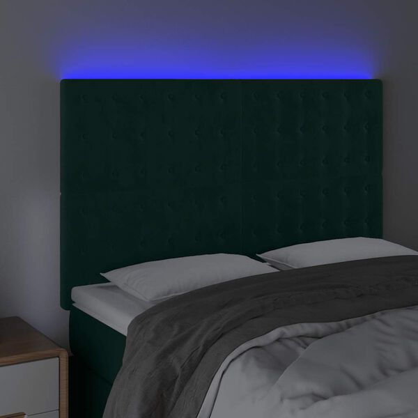 vidaXL LED h&ouml;fu&eth;gafl D&ouml;kkgr&aelig;nt 144x5x118/128 cm Flauel