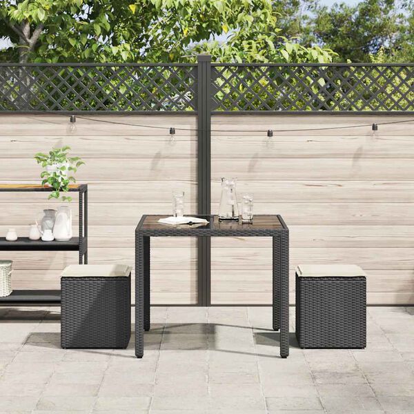 vidaXL gar&eth;st&oacute;lar me&eth; p&uacute;&eth;um 2 stk Svartur 40x40x43 cm Poly Rattan