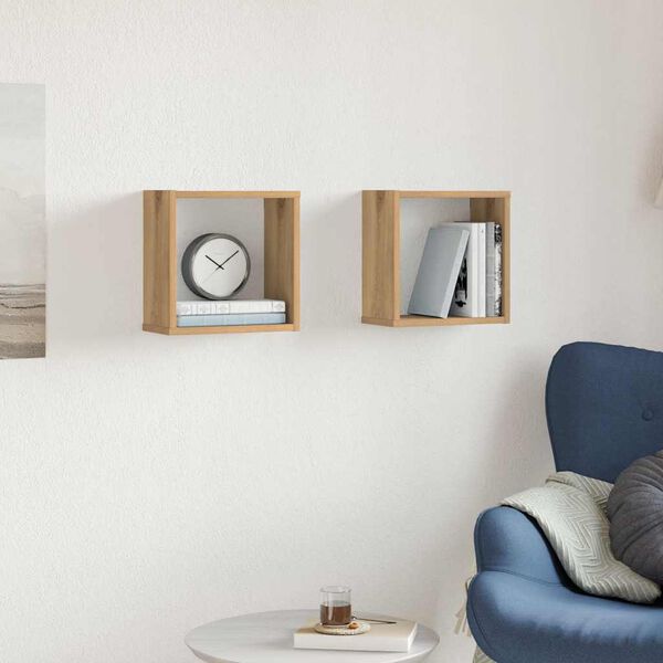 vidaXL Veggfestar Kubbahillur Listamannseik 30x15x30cm Samsettur Viður