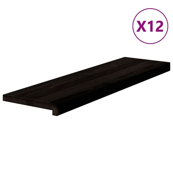 vidaXL stigagangar 12 stk D&ouml;kkbr&uacute;nt 90x30x2 cm gegnheilvi&eth;ar eik