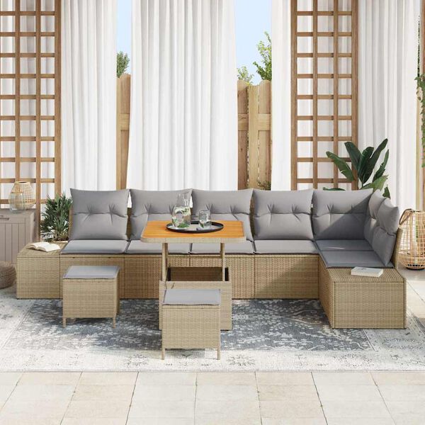 vidaXL Gar&eth;s&oacute;fa sett me&eth; p&uacute;&eth;i 9 pcs Drapplita&eth;ur Poly rattan