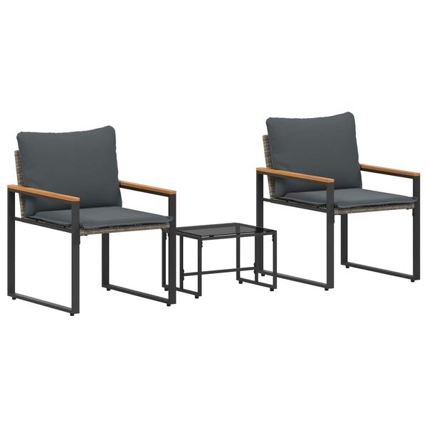 vidaXL H&uacute;sgagnasett me&eth; p&uacute;&eth;i 3 pcs Gr&aacute;r og d&ouml;kkgr&aacute;r Rattan