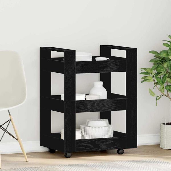 vidaXL Eldhúsvagn Svartur Eik 60 x 45 x 80 cm Samsettur viður